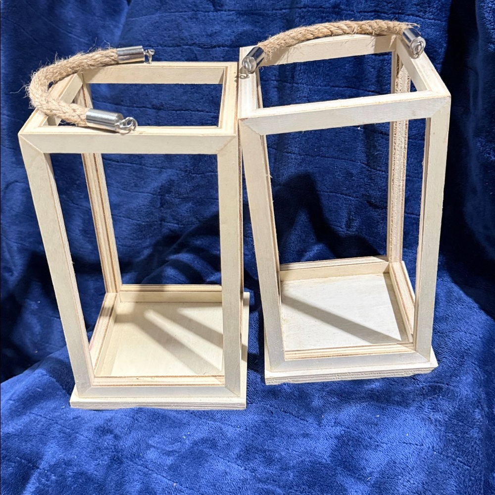 Park Lane Cream Wooden Lanterns with Rope Handles - Set of 3 - Picture 3 of 4